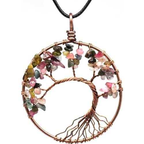 Creative HandMade Natural Stone Tree Of Life Pendant Necklace for Women Healing Crystal Necklaces Pendants Reiki Jewelry