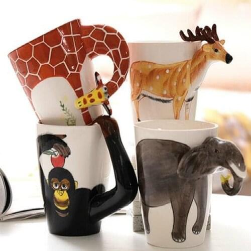 Creative 3D Three-dimensional Animal Ceramic Mug Coffee Tea Milk Stave Cups with Handle Coffee Mug Novelty Gifts bubble tea cup