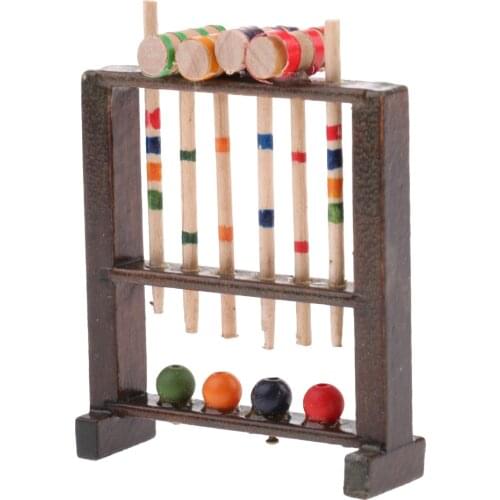 1/12 Dollhouse Miniature Wooden Croquet Game Set Garden Sports Decoration