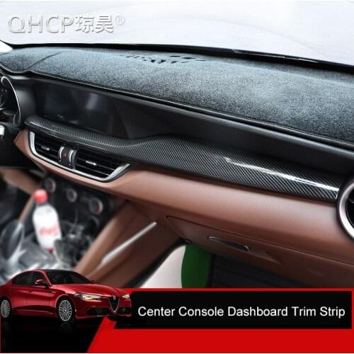 QHCP ABS Dashboard Strip Trim Center Console Sticker Panel Carbon Fiber Style Black Red Fit For Alfa Romeo Stelvio Car Accessory