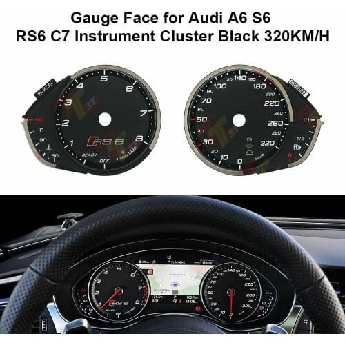 Gauge Face for Audi A6 S6 RS6 C7 Instrument Cluster Overlay Black 320KM/H