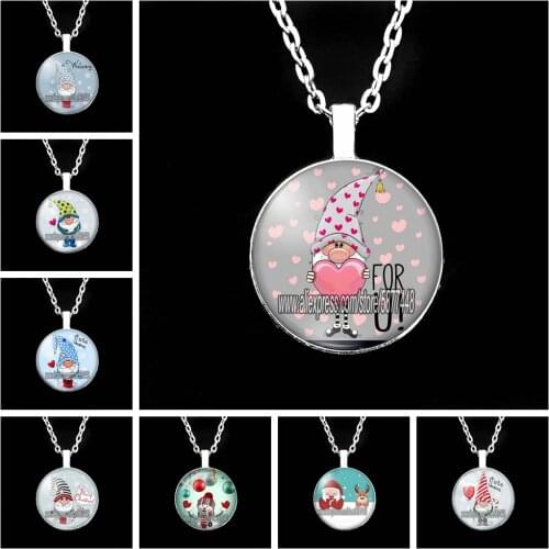Fashion Merry Christmas Glass Pendent Necklace Cute Cartoon Santa Claus Chain Necklace Christmas Bell Necklace Gift for New Year