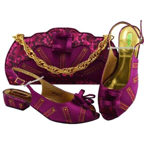 New Design African Shoe And Bag Set For Party Italian Shoe With Match Bag Magenta Shoe And Bag for Wedding party sho MM1082