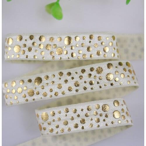 New design 5/8" fold over elastic gold foil dots printed foe elastic 820 candlelight 100yards/lot