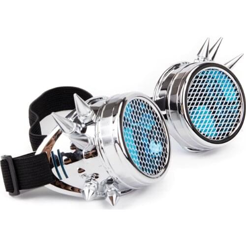 Steampunk Glasses Silver Rivet Goggles Blue Clear Glass Lens With Mesh Cosplay Vintage Glasses Welding Men Women Gothic Eyewear