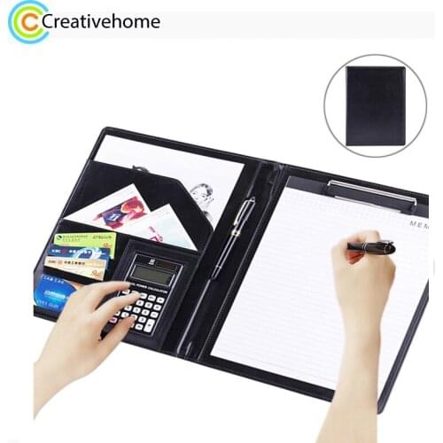 Office Supplies Business Style Leather Document Folder with 30-pages A4 Note Pad & Calculator