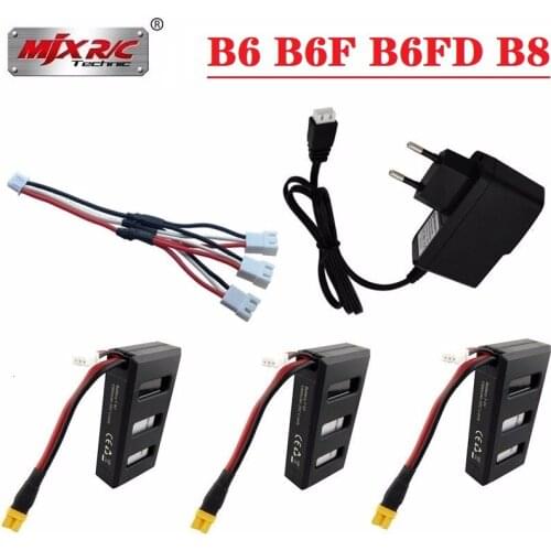 Original MJX B6 B6F B6FD B8 RC Drone Helicopter 7.4V 1300Mah Li-po Battery Charger Set For Bugs 6 Quadcopter Spare Parts Battery