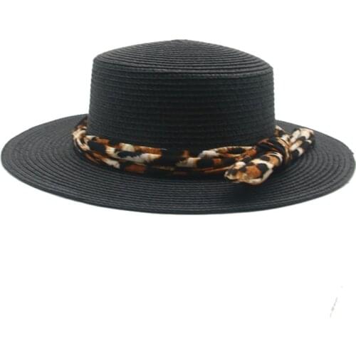 Panama bucket hats solid flat top leopard band straw hats khaki black white casual outdoor men women formal church summer hats