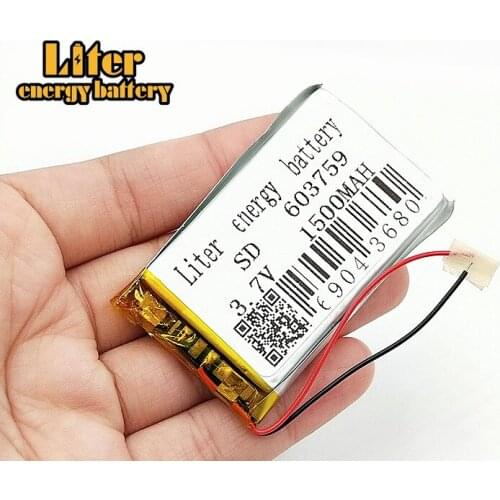 Rechargeable 3.7V polymer lithium battery 603759 063759 1500mAh Battery With PCB For Toy MP3 MP4 GPS Speaker LED Light Camera