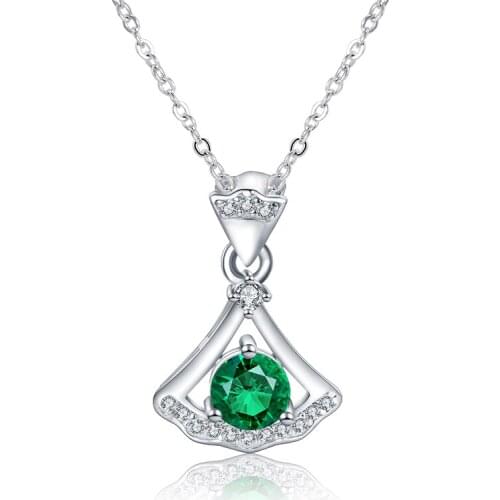 Pirmiana Fashion Green Dress 925 Sterling Silver Necklace Lab Grown Emerald Pendants Women Charm Personalized Jewelry
