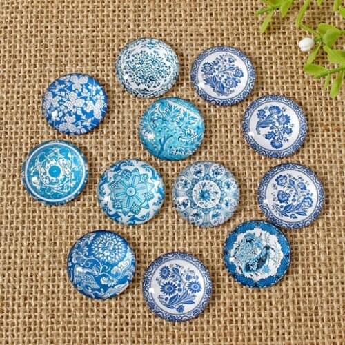 Handcrafts DIY Blue and White Porcelain Glass Dome Cabochons Printed Half Round Gems for Jewelry Making