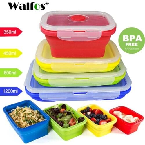 WALFOS Folding Silicone Lunch Box Food Storage Container Kitchen Microwave Tableware Portable Household Outdoor Food box