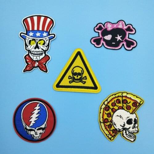 Punk Brain Death Mohicans Hairstyle Pizza Skull Novelty Sticker Embroidered Sew on Iron on Patch for Clothing Apparel