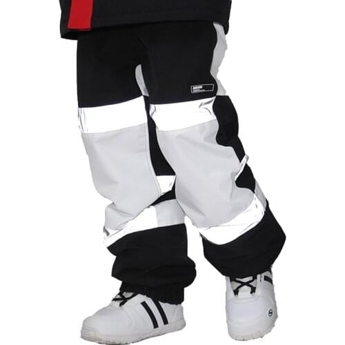 Luminous Color Matching Womens and Mens Snow Pants Winter Outdoor Sports Snowboarding Trousers 15K Waterproof Skiing Suit Wear