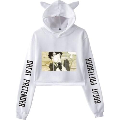 GREAT PRETENDER HARRIS Spring Kawaii Cat ear cotton hoodie casual all-match pullover loose hoodie comfortable short sexy hoodie