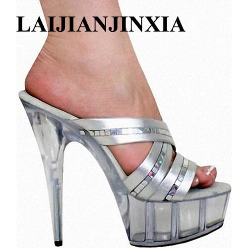 LAIJIANJINXIA 15CM Nightclub Sexy Open Toe High Heels Romantic Sweet Slippers Shoes Party Queen Show Shoes Dance Womens Shoes