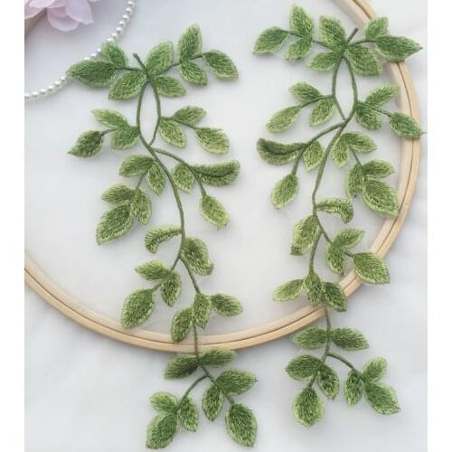 Green Leaves Embroidery Lace Fabric Applique For DIY Clothing Dress Sewing On Accessories Patches Wedding Dress Appliques Nice