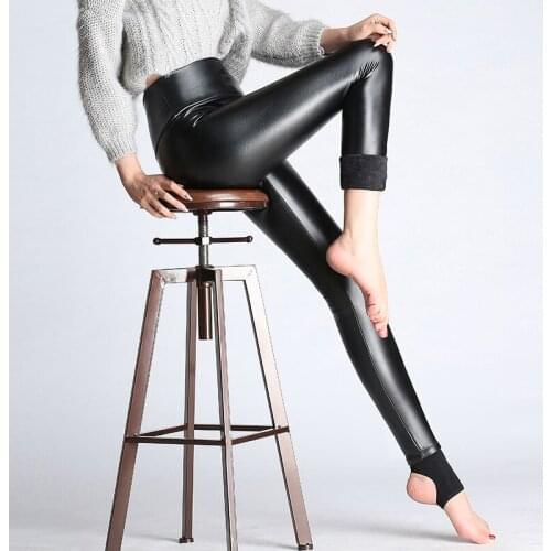 Autumn Winter Soft PU Leather Pant Women Velvet Faux Leather Pants Warm Elastic Skinny Trouser Pencil Leather Legging plus size
