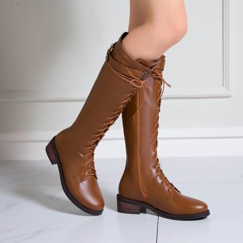 2021 European American Hot Style Fashion Ladies Shoes Zipper Lace-Up Round Toe Autumn Winter Mid-Calf Knight Boots Black Yellow