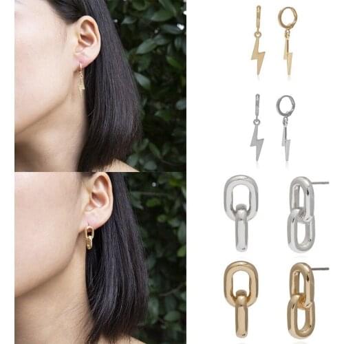 Abayabay Girls Ear Stud Earring Lightning Womens Drop Earrings Chain Silver Color Cute Lovers Vintage Jewelry Boucles D Oreille
