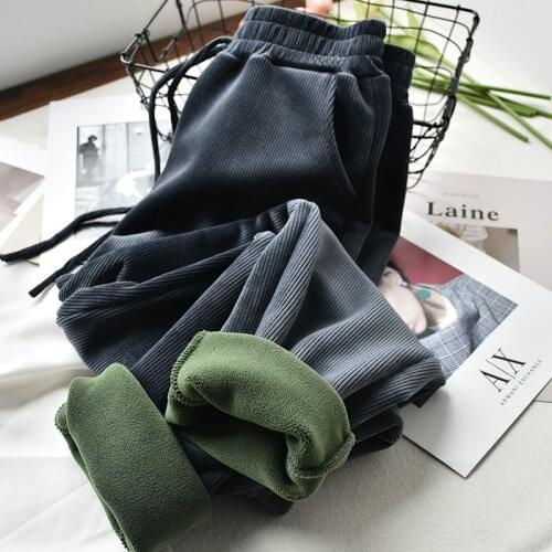 Female Winter Warm Fleece Lining Pants Womens Drawstring Carrot Pants Sweatpants Trousers High Waist Sweat Pants For Women
