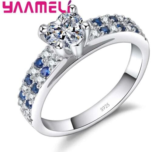 Love Heart Crystals For Women Wedding Engagement Rings With Cubic Zirconia Proposal 925 Sterling Silver Finger Ring