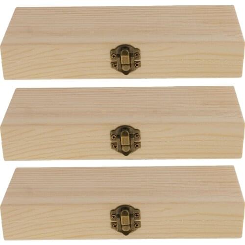 3 Pcs Unfinished Jewelry Storage Box Wooden Case For DIY Craft 20.7x7x3.8cm