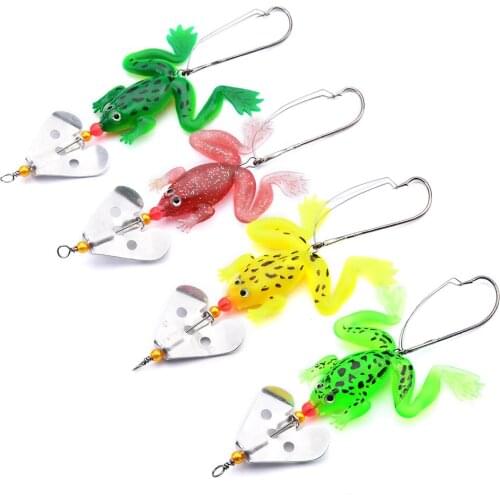 4pcs/Lot Fishing Frog Buzz Baits Soft Lures 6.2g 9cm Selicone Spinner Baits with Weedless Hook for Bass Carp Fishing Tackle