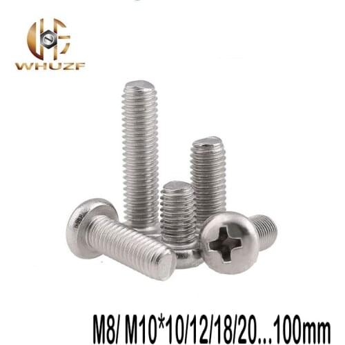 5PCS GB818 304Stainless Steel Round l flat Phillips Head Screws Cross Head Machine Screws M8/ M10*10/12/18/20...100MM