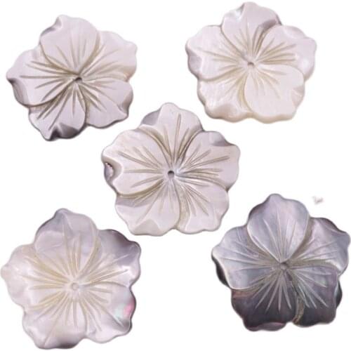 5 PCS 30mm Shell Flower Natural Gray Black Mother of Pearl Loose Beads
