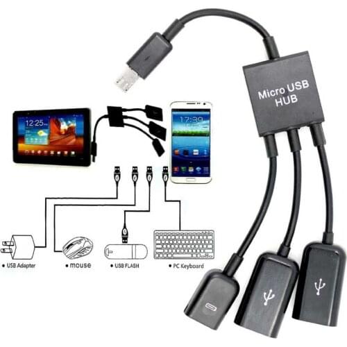 3 in 1 Micro USB HUB Male to Female & Double USB 2.0 Host OTG Adapter Cable 8899