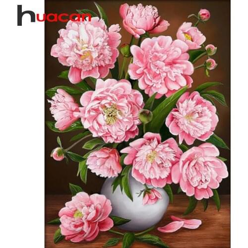Huacan 5D DIY Diamond Embroidery Cross Stitch Mosaic Peony Vase Full Square/Round Diamond Painting Flower Pictures On The Wall