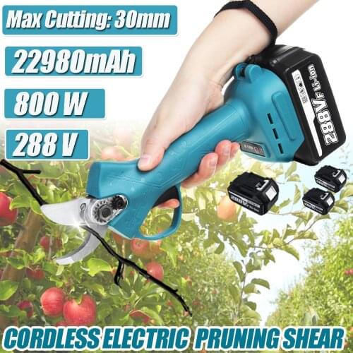 288V 800W Wireless Electric Rechargeable Scissors Pruning Shears Tree Garden Tool Branches Pruning Tools With 2 Li-ion Battery