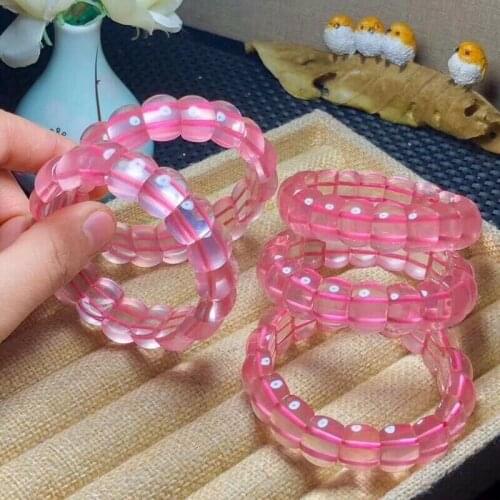 Natural Pink Rose Quartz Gemstone Women Bracelet Bangle 14x10mm Star Light Rectangle Beads Men Fashion Best AAAAA