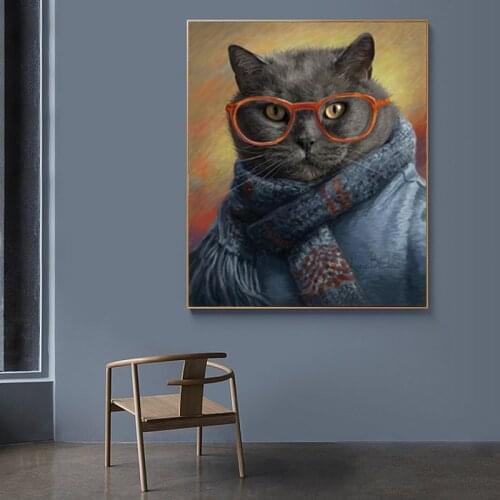 British Chorthair Cat Artwork Canvas Painting Cute Animal Canvas Posters and Prints Decorative Wall Art Picture for Living Room