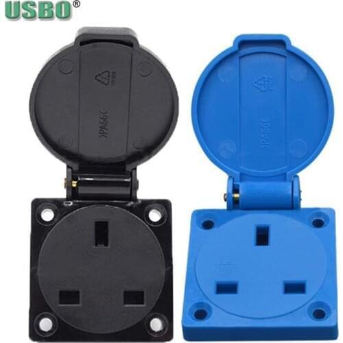 Black Blue 13A 250V IP44 Britain Multifunction 2P+E Outdoor SG HK UK Industry Waterproof AC Power Outlet Wired Receptacle Socket