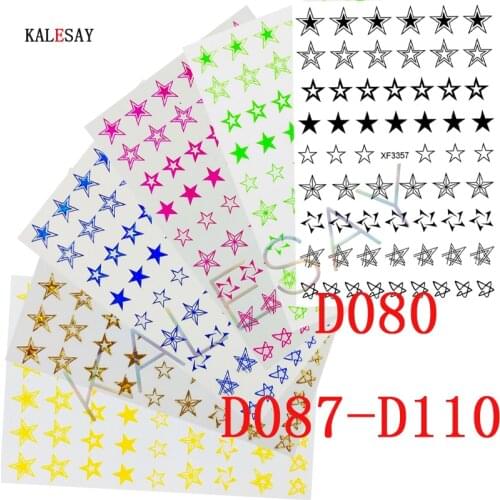 Black Gold Silver Stars 3D Brand Nail Stickers Colorful Nail Accesoires Back Glue Heart Love Nail Art Decorations Stickers Decal