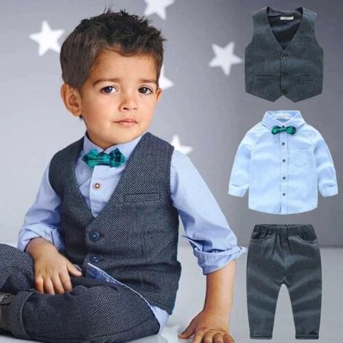 2-7Years/3PCS Kids Boys Clothes Spring Autumn Children Clothing Baby Outfits Gentleman Vest Shirt Pant Child Boys Costume A087