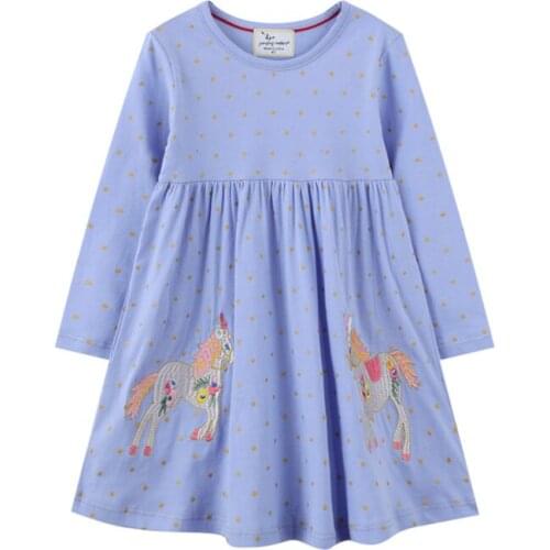 2021 Unicorn New Arrival Long Sleeve Autumn Spring Princess Girls Dresses Cotton Animals Cotton Childrens Costume Dress