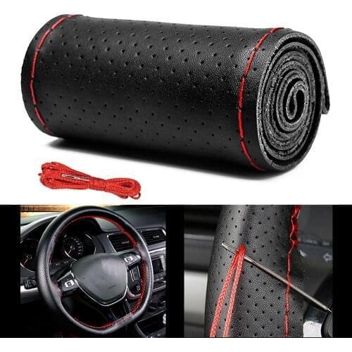 38CM Genuine Leather Car Steering Wheel Cover For Lada Vesta Granta Kalina Niva Priora Vaz Largus 4x4 Xray 2107 2114 2109 Samara