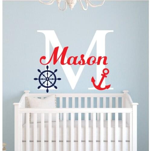 Customize Name Nautical Little Sailor Room Decor Personalized Boys Name Wall Stickers For Kids Room Baby Wall Decals JW010A