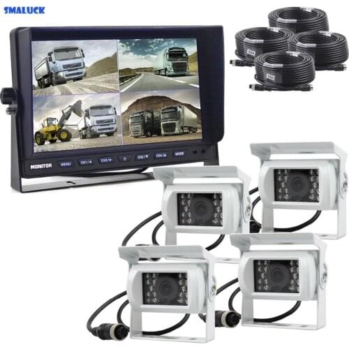 SMALUCK 10" 4 Split QUAD Backup Car Monitor + 4 x CCD IR Night Vision Rear View Car Camera for Car Truck Bus Reversing Camera