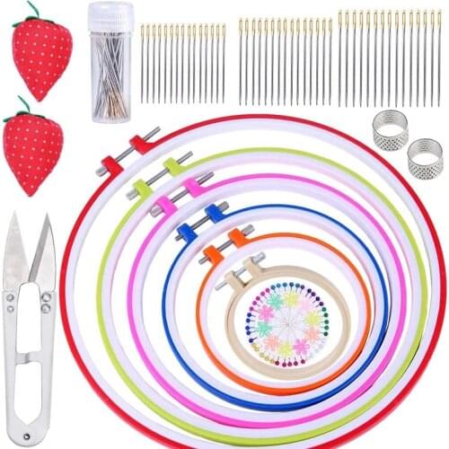 LMDZ 6 Pcs Embroidery Hoops, Plastic Cross Stitch Hoop Sets, Embroidery Frame with Embroidery Needle Large Eye Stitching Needles