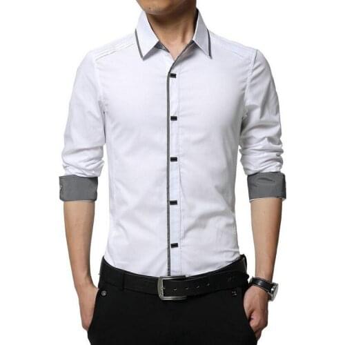M-4XL New Fashion Casual Men Shirt Long Sleeve Patchwork Slim Fit Shirt 100% Cotton Mens Dress Shirts