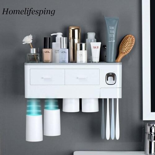 Magnetic Adsorption Inverted Toothbrush Holder Automatic Toothpaste Squeezer Dispenser Storage Rack Bathroom Accessories