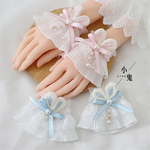 Lolita Wrist Cuffs Bracelet Cute Rabbit Ears Bow Beading Hand Sleeve