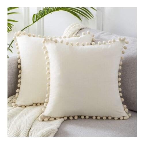 Cushion pillowslip Soft Velvet Decorative Cushion with Ball Home Decor for Sofa Set Bedroom Pillowcase Blue Pink Pillow