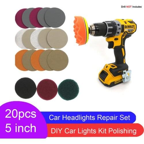 20 Pcs 5 Inch M14 Thread 6mm Drill Adapter Sponge Polishing Pad Set Buffer Waxing Kit for Auto Car Care Headlight Repair