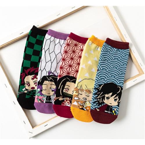 5 Pairs Demon Slayer Kimetsu No Yaiba Sock Cosplay Prop Cartoons Anime Kamado Tanjirou Kamado Nezuko Middle Tube Cotton Socks
