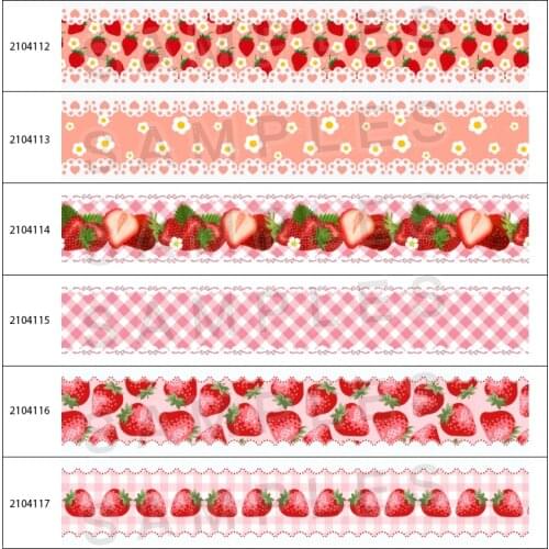 New 10yds Lace Side Red Strawberry Pattern Printed Grosgrain/Satin Ribbon